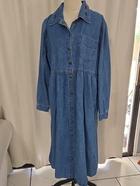 Vintage Blue Denim Button-Front Women's Dress Sz16
